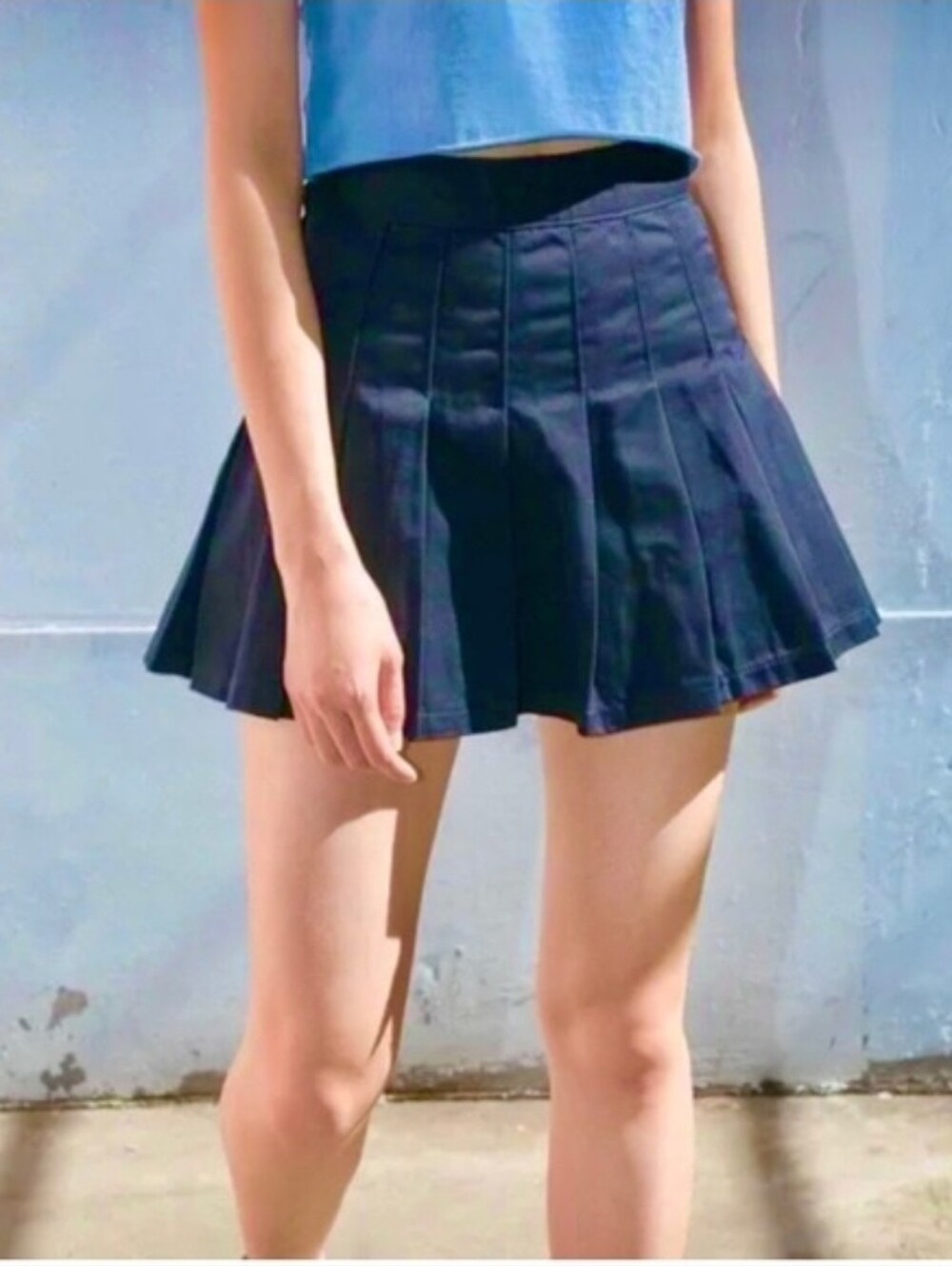 Brandy Melville John Galt Navy Blue Denim Pleated Tennis Skort size Small